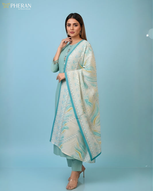 Pheran Women’s Stitched Suit Set with Dupatta AM84
