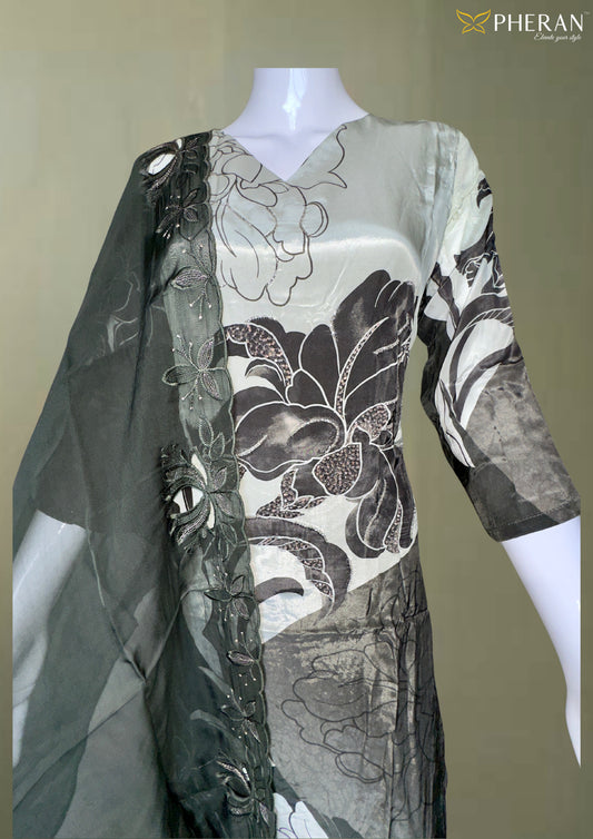 Pheran Green Floral Abstract Silk Kurta Set (BO-4107-GN)