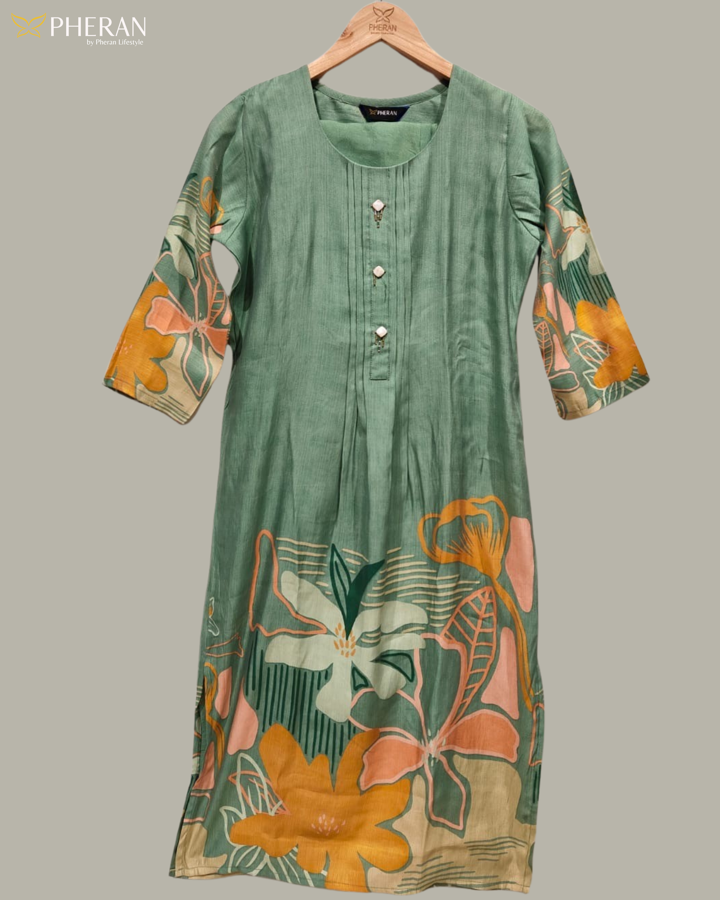 Pheran Women's Sage Green Premium Silk Cotton Suit Set AM78