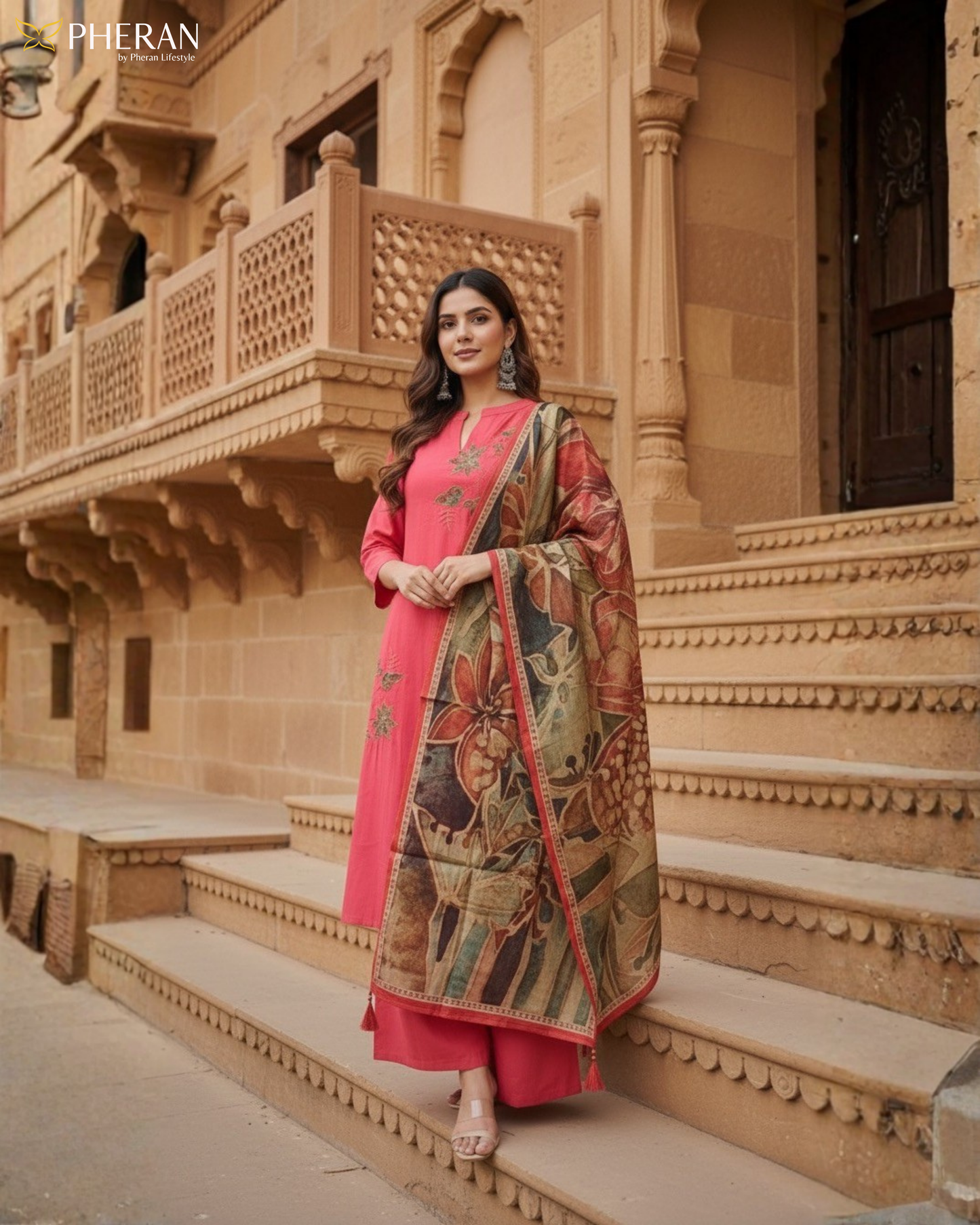 Pheran Women's Coral Modal Suit Set  AM79
