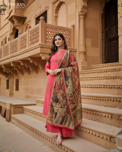 Pheran Women's Coral Modal Suit Set  AM79