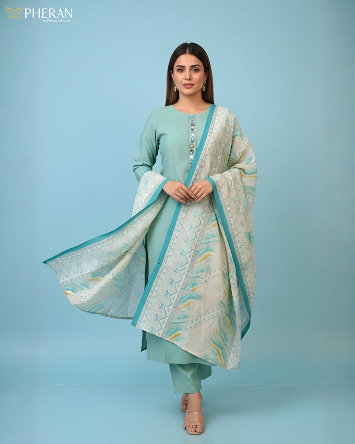 Pheran Women’s Stitched Suit Set with Dupatta AM84