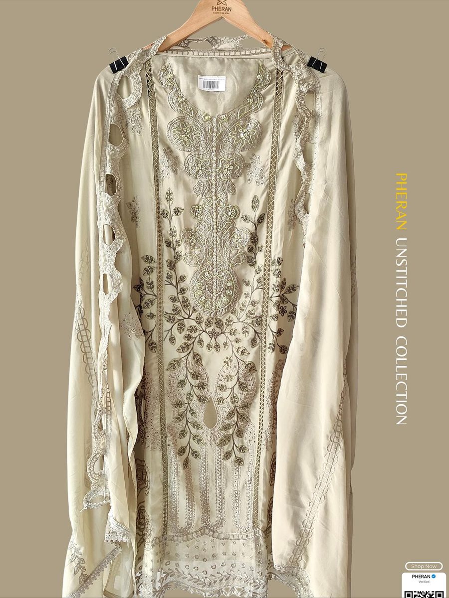 PHERAN MF88 ivory unstitched suit with embroidered and cutwork detailing